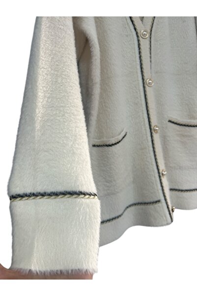 Mix Soft Cardigan with Gold Pearl Button Details