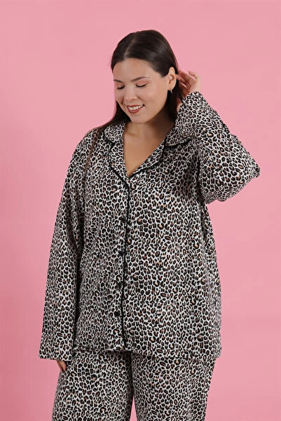 alfa expres Clothing Women's Plus Size Leopard Print Button down Pajama Set