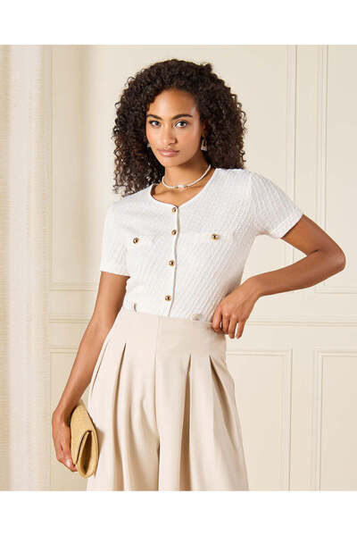REDTAG Women Ivory Top Gold Button Detail