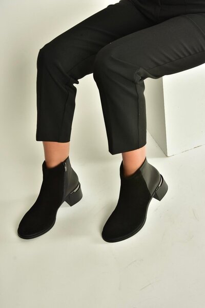 Fox Shoes V555559502 Black Genuine Leather Suede Thick Heeled Women's Boots