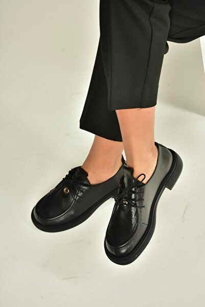 Fox Shoes V944085603 Black Genuine Leather Lace-Up Casual Women's Shoes