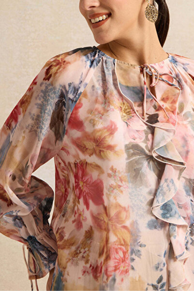 REDTAG Women Multicolour Round Neck Tie Top