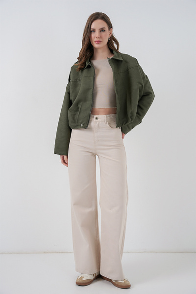 Bigdart Jachetă de piele de căprioară supradimensionat pentru femei 1055 - A.Kaki