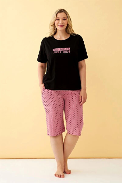 alfa expres Clothing Women's Black “No Rules Just Ride” Lettering Plus Size Capri Pajama Set