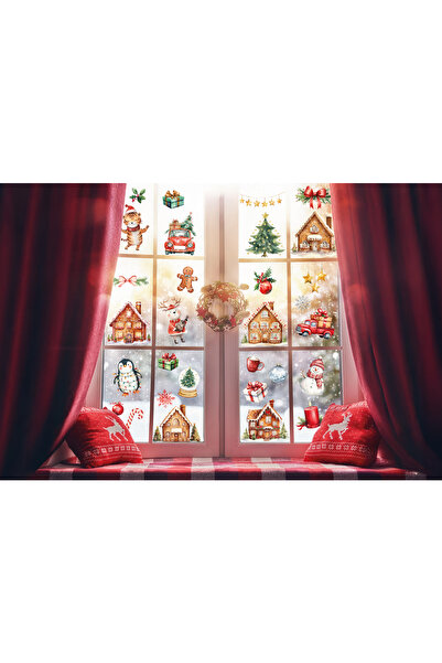 Baskı Madeni Yılbaşı Temalı Karlı Şehir, Evler Kardan Adam Christmas Cam, Duvar Sticker Seti Noel Baba temalı