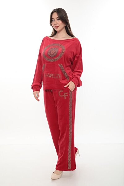 Charlize KAYIK YAKA FRANSIZ KADİFE TAŞLI LÜKS EŞOFMAN TAKIMI