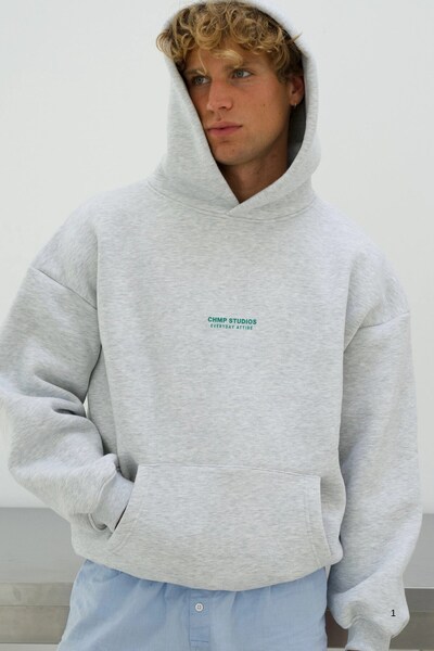 The Champ Clothing Чоловічий оверсайз-светр з капюшоном CHMP STUDIOS Сірий – з капюшоном, 3-нитковий фліс, кишені-кенгуру