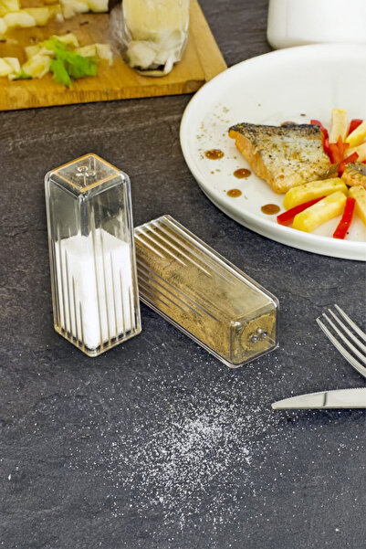 Home وعاء ملح وفلفل أكريليك من فيسورا - تصميم مستطيل شفاف 10 سم، عبوة من قطعتين