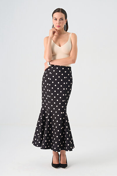 Dizayn Ella Empirme puantiye baskılı balık etek EL-1267