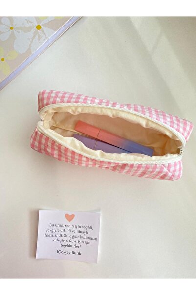 1çokşey Pembe Pötikare Kapitone Kalemlik – Astar­lı, Puf Puf Yumuşacık, Geniş Hacimli 1. Sınıf Kalite