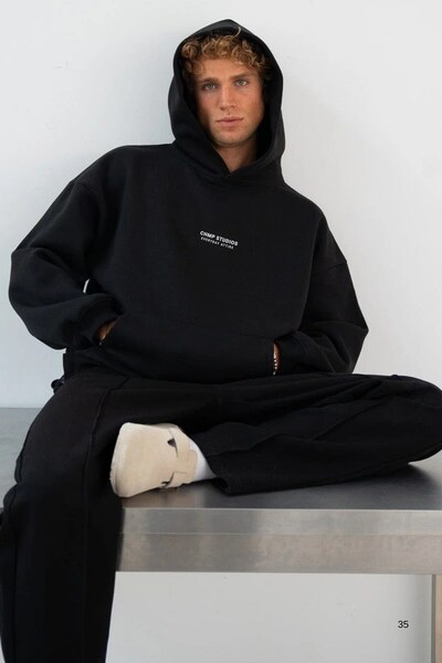 The Champ Clothing Ανδρικό φούτερ oversized με κουκούλα CHMP STUDIOS Μαύρο – με κουκούλα , 3 νήματα Fleece, τσέπη καγκουρό