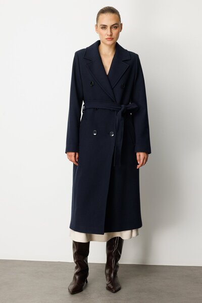 Ekol Beli Kuşaklı Kruvaze Yaka Kaban 6063