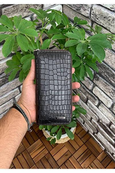 GUARD Koyu Kahverengi Croco Baskılı Fermuarlı Portföy Cüzdan