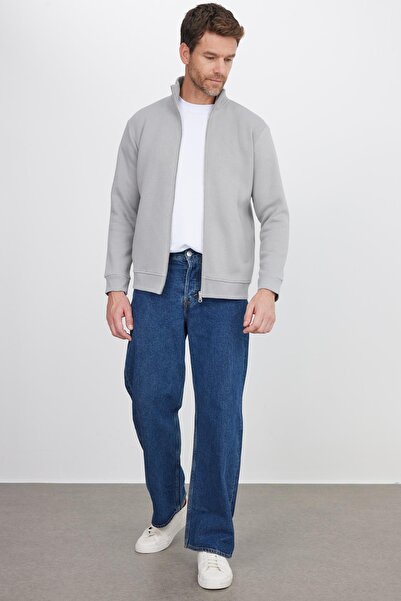 Tudors Унісекс Relax Fit Зручний крій Бавовняний внутрішній фліс Застібка-блискавка Сірий Стоячий комір Кишені Flato Світшот Кардиган