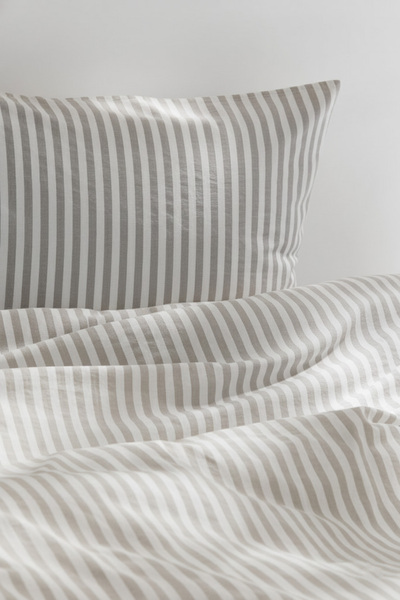 Perotti Natural Ranforce Gray Striped Single Duvet Cover Set 100% Organic Cotton