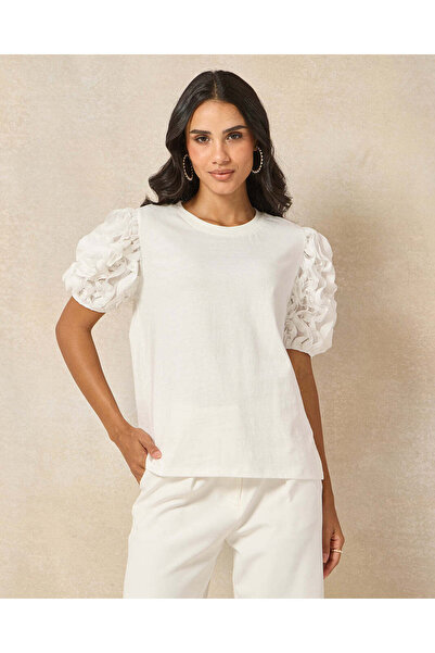 REDTAG Women Ivory Puff Sleeve Top