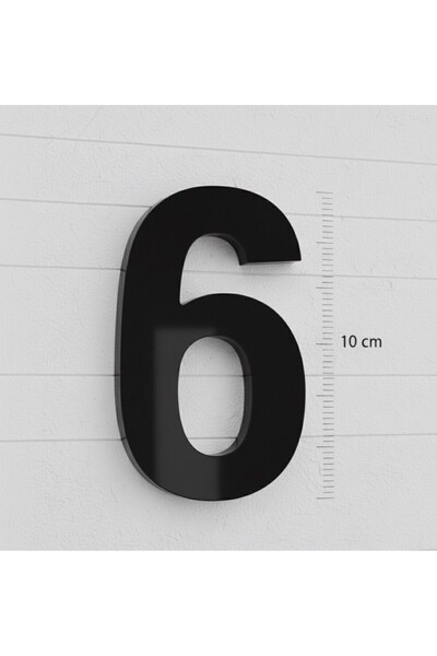 Aras Vizyon Tasarım Kapı Numarası 10 cm NO 6- 3mm Parlak Siyah Pleksi Yapışka...