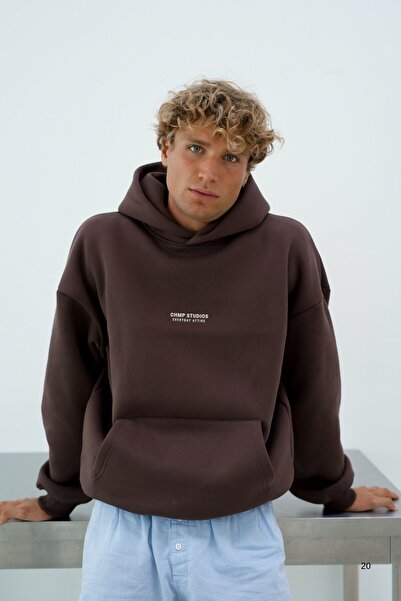 The Champ Clothing Мъжка суитшърт с качулка CHMP SUDIOS кафяв – с качулка, 3-слоен, кенгуру джоб