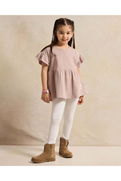 REDTAG Girls Taupe Jacquard Top