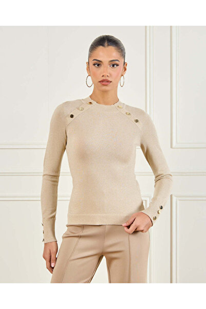 REDTAG Women Beige Button Detailed Sweater