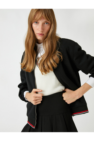 Koton Φούτερ με φερμουάρ Bomber με λεπτομέρεια ρίγες