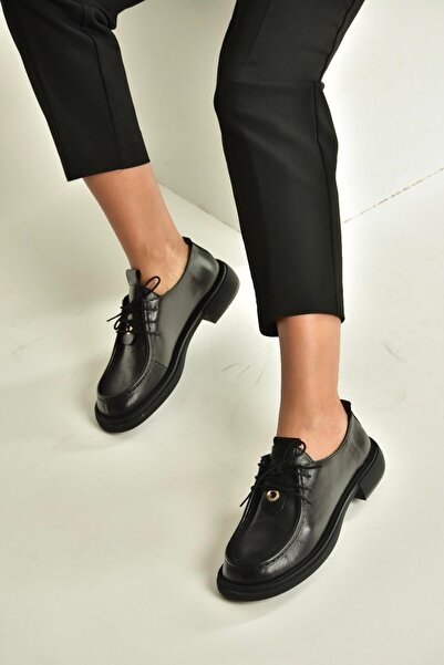 Fox Shoes V944085603 Black Genuine Leather Lace-Up Casual Women's Shoes