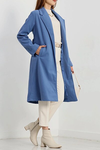 DuRu LiNe Kaşe Kaban Bordo Uzun Astarlı 110 cm Şık Kışlık Model