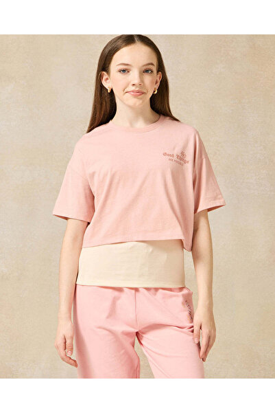 REDTAG Senior Girls Pink And Cream Twofer Top