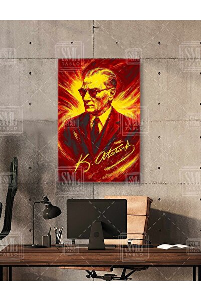 SML TABLO Karizma Gözlüklü Mustafa Kemal Atatürk İmzalı Galatasaray Dikey Kan...