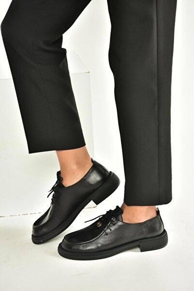 Fox Shoes V944085603 Black Genuine Leather Lace-Up Casual Women's Shoes