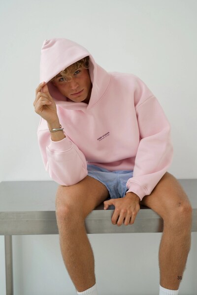 The Champ Clothing Ανδρικό φούτερ oversized με κουκούλα CHMP STUDIOS Ροζ – με κουκούλα , 3 νήματα φλις, τσέπη καγκουρό