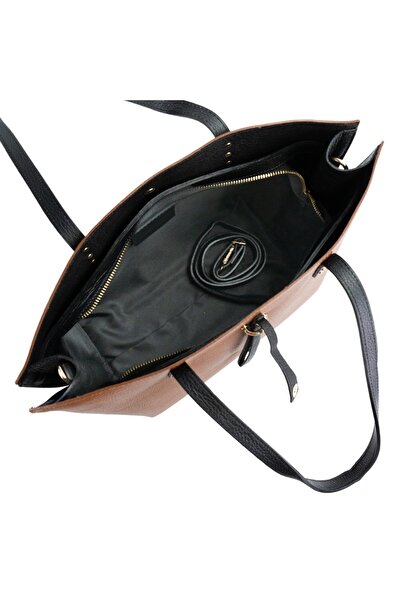 Posete Fagaras Isabelle Leather Purse - Cream - Black, 3 Compartments, 1 Pocket, Adjustable Strap 125 cm