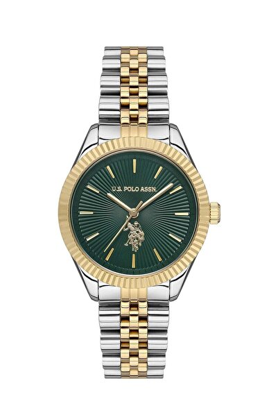 U.S. Polo Assn. USPA Analog Women's Watch - Green Dial, Silver & Gold Bracele...