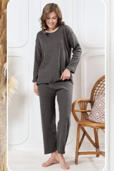 Farya Home Cotton Thick Winter Interlock Striped Long Sleeve Knitted Pajama Set