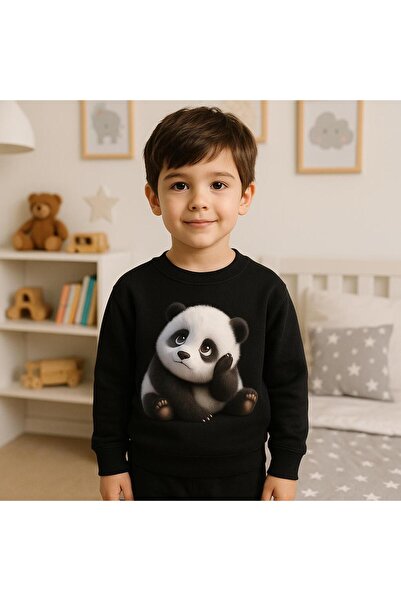 playwear Hanorac cu guler rotund, mânecă lungă, cu imprimeu panda cu vedere s...