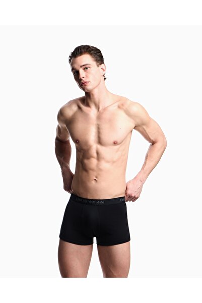 Emporio Armani Men's Soft Cotton Logo Elastic Waistband 3-Piece Black Boxer Em000260 Af10800-Mc200