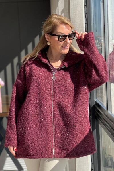 MİSLİNA BUTİK Sim Detay Keçe Bordo Ceket