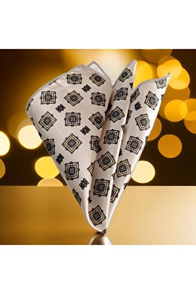 Exve Exclusive Бежева хустку з квадратним геометричним візерунком PES з кишенею на комірі