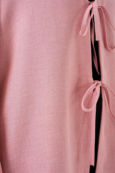 Hiccup Bdart Linen Blend Long Sleeve Front Lace-Up Kimono