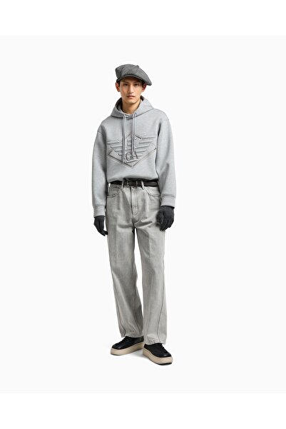 Emporio Armani Men's Double Laced Hooded Comfortable 100% Cotton Jersey Fabric Gray Sweatshirt Em002882 Af18339-M0195