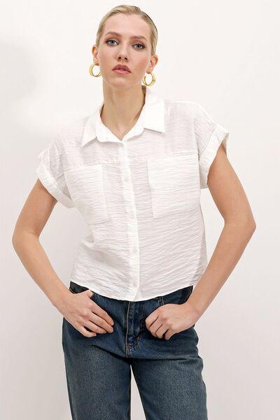 Hiccup Bdart Textured Crop Shirt with Pockets