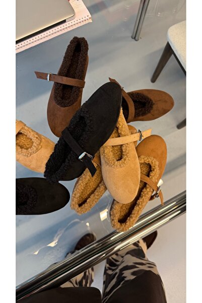 Eataly Shoes Μπεζ σουέντ μπαλαρίνες με επένδυση από γούνα