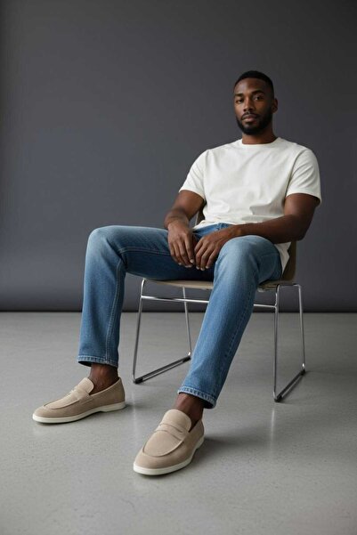 Rpx Men's Genuine Leather Beige Suede Loafer Men's Shoes 803-05