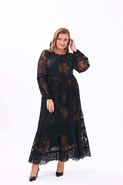 QUİZAS Special Imported Fabric Lace Embroidery and Handcrafted Detailed Crinoline Dress