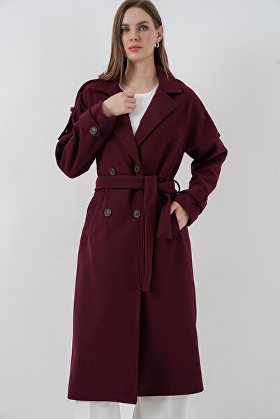 Bigdart Palton cu curea pentru femei 9161 - Roșu Claret
