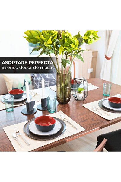 MIAMIO Set of 6 Ceramic Bowls, Le Papillon collection, Red, 600 ml