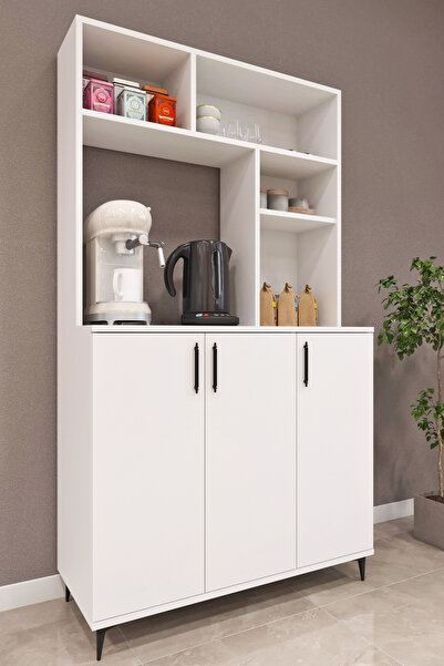 Ases Mobilya Ases Elz214 Çok Amaçlı Dolap 3 Kapaklı Açık Raflı Kiler Mutfak D...