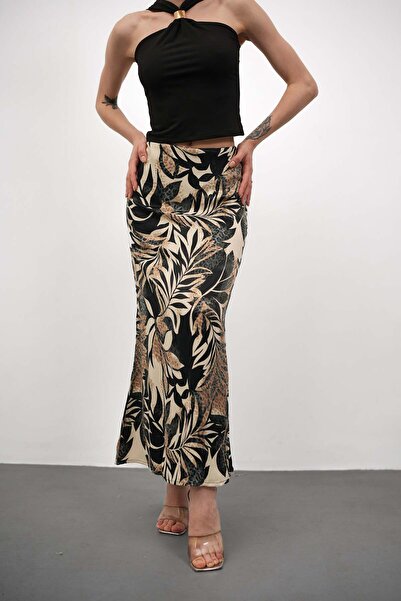 Gugus Women's Satin Skirt A-Cut Patterned Imported Fabric