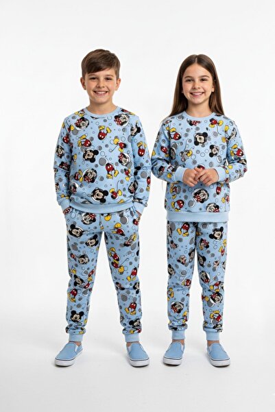 NEWKİDS Patterned 2 Thread Cotton m Transitional Unisex Children's Pajama Set