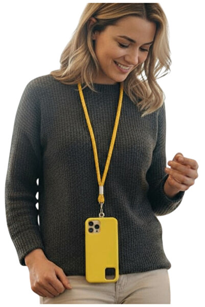 My Strape حزام رقبة للهاتف منسوج باللون الأصفر متوافق مع جميع الأغطية